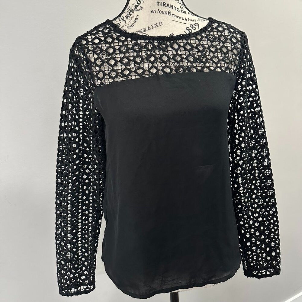 IVIVI Black Lace & Chiffon Long Sleeve Blouse - Size S